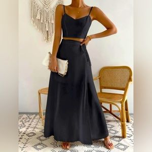 NWOT Solid Lace Up Cami Top & High Waist Wrap Skirt